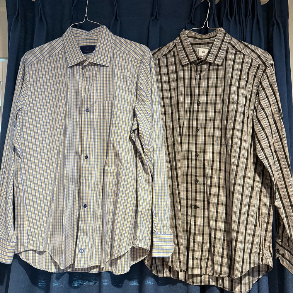 David Donahue Blue and Brown Plaid Dress Shirts